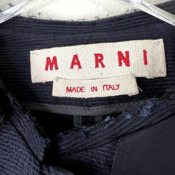 MARNI Brocade Textured Navy Trench Jacket Navy Blue Snap Button Mid Length 40 - Picture 2 of 12